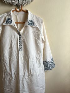 Embroidered White Tunic Kurti Set