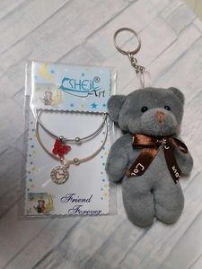 Combo Of 1set bracelet And Teddy Keychain.