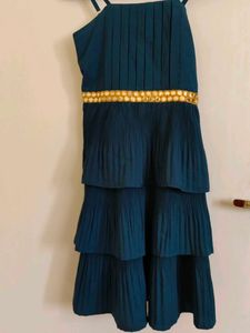 Teal Tiered Dress with Gold Detail