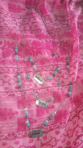 3 Strings beads and chain necklace3