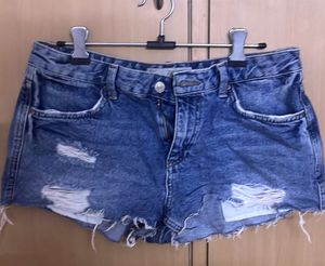 Topshop Moto Low Waist Shorts Denim