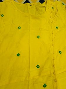 Yellow Green Thread Work Gown