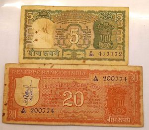 Rare Gandhi ₹5 and First Issue ₹20 Combo