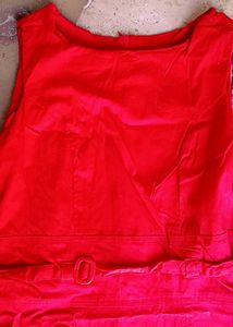 Red Sleeveless Dress with Belt
