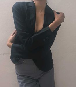 Women Black Blazer Crop