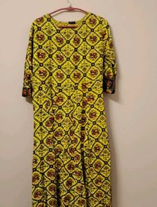 Vibrant Yellow Ethnic Print Maxi Dress/Kurti