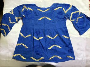 Blue & Gold Patterned Tunic Top