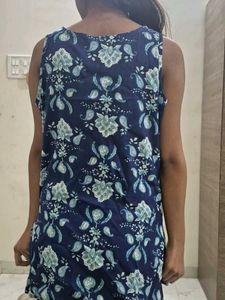 Blue Floral Print Sleeveless Top