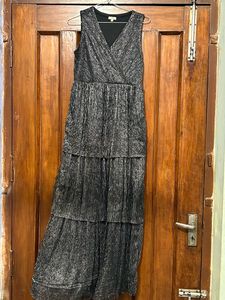 FLARED SHINY PARTY WEAR BLACK DRESS
