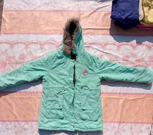 Women’s Mint Green Winter Jacket | Fur Hood