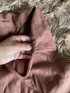 Brown Collared Crop Top