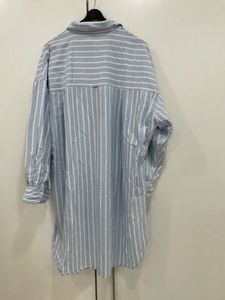 Effortless Style:Longline Blue Pinstripe Shirt! 🌊