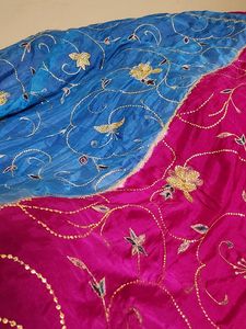 Pink Blue Saree With Sequins Lightweight