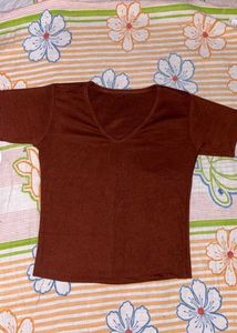 Coffee Brown women's V-Neck Ribbed Crop Top