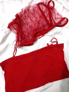 Red Tube Top & Lace Overlay Set