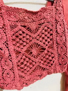 Knitted Pink Crop Top With Full Sleeves