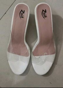 White Clear Heel Mules
