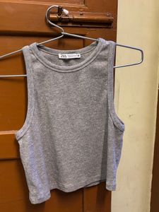 ZARA Grey Ribbed Tank Top