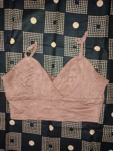 chocolate brown crop top with black corset style top