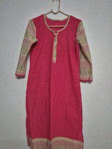 PINK Daily Wear Kurta With Printed Sleeves