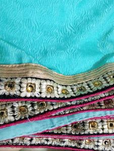 🎀Teal &amp; Pink Embroidered Saree🎀