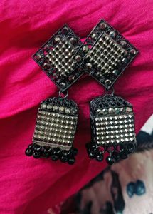 A Beautiful Black Oxidise Earings Looking Good