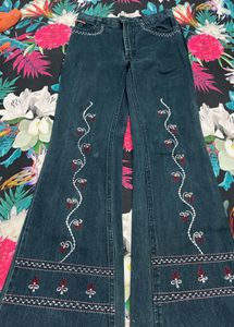 Embroidered Bell Bottom Jeans