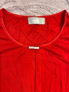 Red Cardigan With Rhinestone Clasps