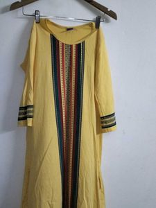 Yellow Dress Ethnic Print - Thigh Length
