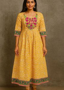 Jaipuri Printed Floral Embroidered Kurta (Size XxL