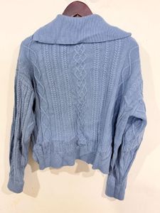 Blue Quarter Zip Knit Oversized Sweater