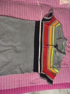 Benetton Striped Polo T Shirt - Size M