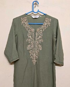 Biba | Yoke Design Kurta Trouser | Olive Green