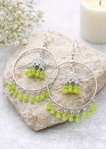 Green Jhumka Hoop Earrings