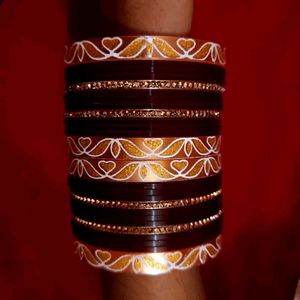 Elegant Brown &amp; Gold Bangle Set