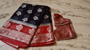 Elegant Navy Blue Banarasi Saree