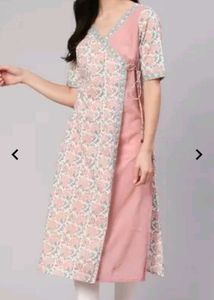 Elegant Pink Floral Printed Wrap Kurti - Fits Bust