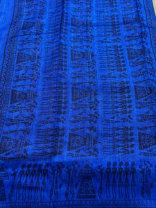 Elegant Blue &amp; Gold varli painting Saree