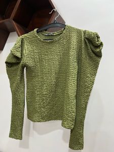 Zara Olive Green Textured Top