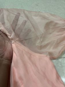 SASSAFRAS Pink Puff Sleeve Party Dress