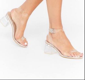 Clear Strap Block Heel Sandals