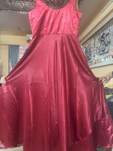 Pure Japan Satin Rose Red Floor Length Flowy Gown