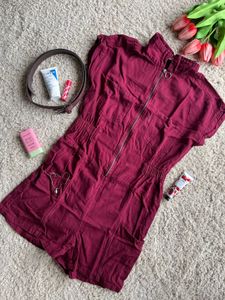 Burgundy Zip-Up Romper jumpsuit