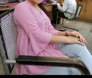 Pink & White Striped Peplum Top