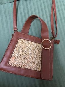 Westside Tan Raffia Textured Handbag
