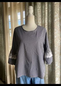 Gingham Lace Sleeve Top