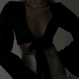Asymmetrical Flounce Sleeve &amp; Wrap Top