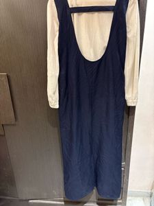 Navy Maxi Dress with Cream Blouse