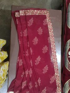 Maroon Floral Print Saree