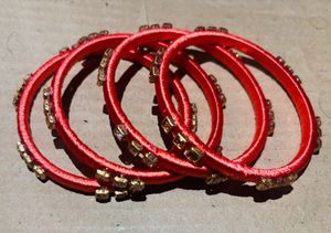 Orange &amp; Gold Beaded Bangle Set